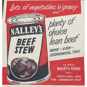 Nalleys Canned Beef Stew Print Ad 1954 Vintage Food Company 1950s